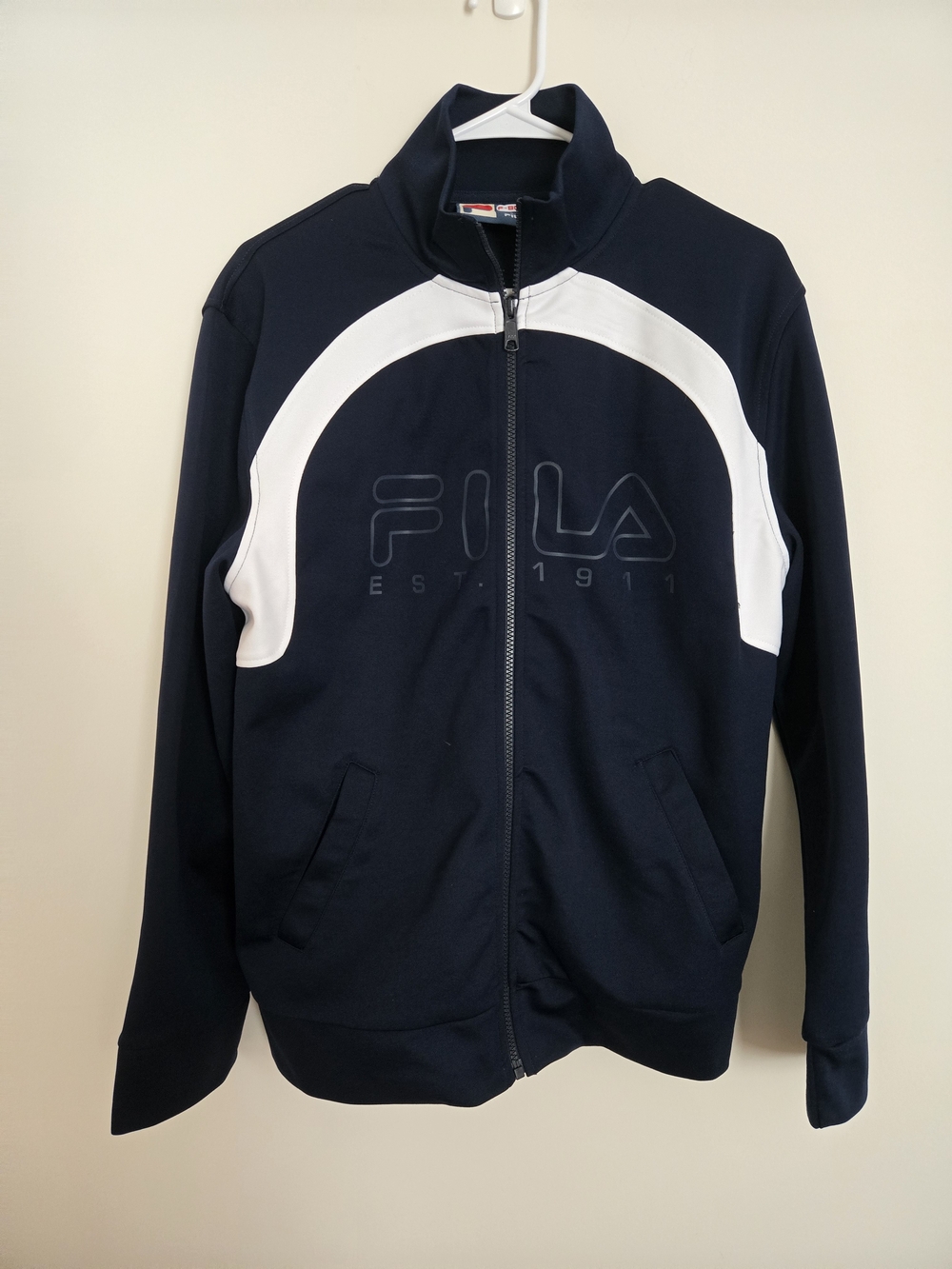 FILA Navy and White Zip-Front Track Jacket